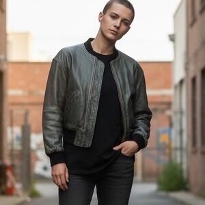 Carlo Fabiani Bomber Jacket Women S Green Good Vintage Moto Grunge Leather